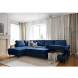 Miuform Temno modra raztegljiva kotna sedežna garnitura iz rebrastega žameta (levi kot) Lofty Lilly – | Shoptok.si
