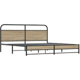 vidaXL Kovinski posteljni okvir brez vzmetnice dimljen hrast 180x200cm | Shoptok.si