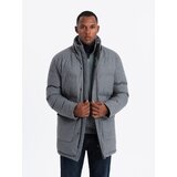 Ombre Warm long men's parka jacket with wool - grey melange | Shoptok.si