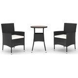  3-dijelni vrtni bistro set od poliratana s jastucima crni | Eponuda.com