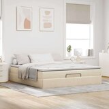 vidaXL Otomanski posteljni okvir z vzmetnico krem 160x200 cm blago | Shoptok.si