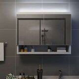 vidaXL LED kopalniška omarica z ogledalom bela 80x15x60 cm MDF | Shoptok.si