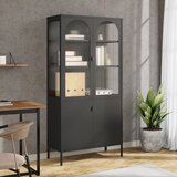 The Living Store Visoka omara črna 90x40x180 cm steklo in jeklo - Visoka Omarica, (21429381) Cene