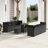vidaXL 11-delni vrtni set s sofami z blazinami črn poli ratan akacija | Shoptok.si