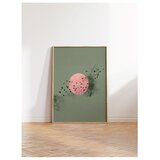 Wallxpert uramljena slika 115234, ružičasto sunce i jato ptica na maslinastozelenoj pozadini, 30 x 40 cm, ram u boji prirodnog drveta | Eponuda.com