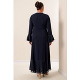 By Saygı B.b Crepe Long Dress with Flounce Sleeves and Hem | Shoptok.si