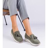 Gemre Green women's platform loafers with embellishment Selerina | Shoptok.si