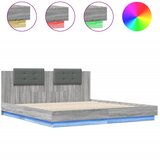 Maison Chic Posteljni okvir - Dvoposteljna postelja - Zakonska postelja z vzglavjem in LED siva sonoma 160x200 cm, (21696856) | Shoptok.si