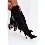 Boto Women's High Heel Boots with Fringes Black Isalune | shoptok.hr