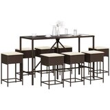 vidaXL Stol i stolice - 9-dijelni vrtni barski set s jastucima smeđi od poliratana - Smeđa 180 x 70 x 110 cm 8 | shoptok.hr