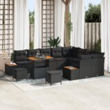 vidaXL 12-delni vrtni sedežni set s blazinami črna poli ratan akacija | Shoptok.si