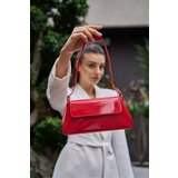 Madamra Red Patent Leather Women's Alba Simple Design Women's Clamshell Handbag - Cene