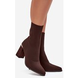 Boto Fabric Slip-On Women's Heeled Boots Chocolate Virelle | Shoptok.si