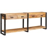 vidaXL Konzolna miza s predalom 2 pcs Rjava Trden robusten mangov les - - Rjava - 38.44 - 200 x 33 x 75 cm - 2025- | Shoptok.si