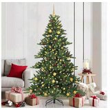 vidaXL Umjetno božićno drvce s nogom Zelena 210 cm PVC i čelik - 210 cm Zelena s LED-ima i zlatnim/brončanim lopticama Cijene