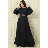 By Saygı Double Breasted Collar Waist Belt Lined Plus Size Long Hijab Dress cene