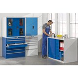 LISTA Vrhnja omarica z drsnimi vrati, vrata iz polne pločevine, VxŠxG 1000 x 1023 x 725 mm, svetlo modra | Shoptok.si