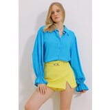 Trend Alaçatı Stili Women's Turquoise Flounce Sleeve Viscon Woven Shirt cene