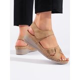 Shelvt Women's camel wedge sandals | Shoptok.si