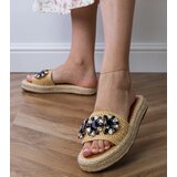 Gemre Beige espadrille slides with black crystals Luas | shoptok.hr