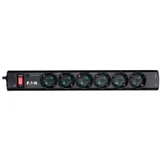 Protection Strip 6 DIN, 10A, 2500W Input: Schuko, Outputs: (6) Schuko Power Cord Lenght 1m Over voltage protection On/Off
