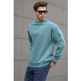 Madmext Men's Pale Blue Crew Neck Oversize Raised Basic Sweatshirt 6048 Cene