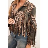 Kesi Włoski Women's suede jacket with fringes in leopard print khaki | shoptok.hr