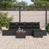 vidaXL Set za vrt s 6 kosi in blazinami Črna Poli ratan Akacija | Shoptok.si