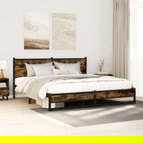 Maison Chic Kovinski Posteljni okvir - Dvoposteljna postelja - Zakonska postelja brez vzmetnice dimljen hrast 180x200cm, (21693846) | Shoptok.si