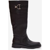 Boto Women's Flat Heeled Boots with Decorative Detail Black Arvessa | Shoptok.si