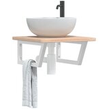 The Living Store Stenska polica za umivalnik jeklo in trdna hrastovina - Polica Za Umivalnik, (21428884) | Shoptok.si