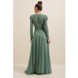 By Saygı Lace Neck Shoulder Pleated Lined Glittery Long Dress | Shoptok.si