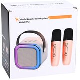  Karaoke set z zvočnikom, dvema mikrofonoma, LED lučkami, črne barve | Shoptok.si