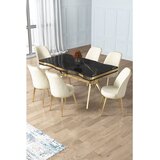 Hanah home trpezarijski set Prah, sto i 6 stolica, ploča u dekoru Sonata, zlatne noge, krem tkanina Babyface | Eponuda.com