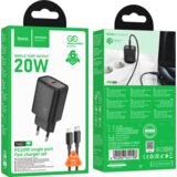 hoco. polnilec N60 GaN PD 20W Type C s kablom Type C na Lightning - črn | Shoptok.si