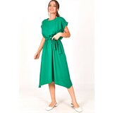 armonika Women's Green Dress with Elastic Waist and Tie Cene