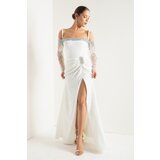 Lafaba Women's White Thin Strappy Stone Long Evening Dress | shoptok.hr