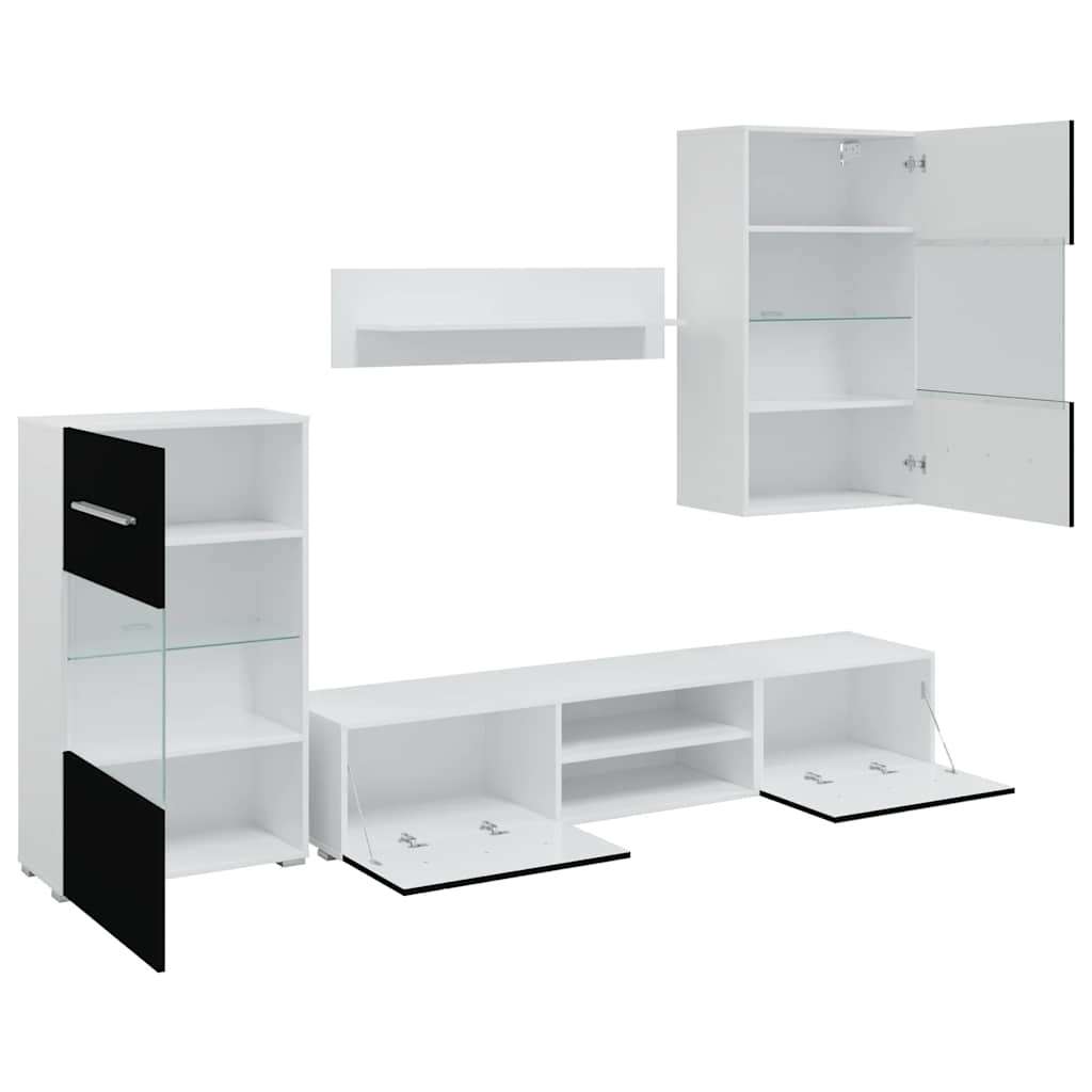 vidaXL 5-Delni komplet pohištva TV enota in LED osvetlitev črne barve | Shoptok.si