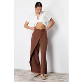 Trendyol Brown Wide Leg Woven Trousers with Cross Closure Detail