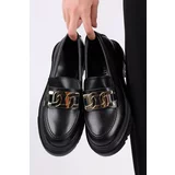 Shoeberry Women's Nemy Black Skin Daily Thick Sole Buckle Loafer