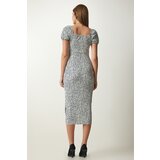  Women's Navy Blue Bone Gathered Saran Summer Knitted Dress | Shoptok.si