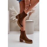 Boto Women's Heeled Boots Made Of Eco Suede Insulated Dark Brown Nevitas | Shoptok.si