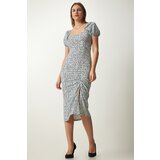  Women's Navy Blue Bone Gathered Saran Summer Knitted Dress | shoptok.hr