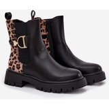 Boto Insulated Ankle Boots Women With Gold Detail Leopard Print Black Priscilla | Shoptok.si