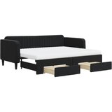  The Living Store Izvlečna dnevna postelja s predali črna 90x200 cm žamet - Izvlečna Dnevna Postelja, (21492045) | Shoptok.si