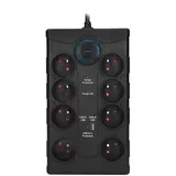 PO80B - Produžni kabl sa prekidačem, 8 utičnica, tip E + 1x USB-A + 1x USB-C, 2 m, crne boje