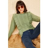 Bianco Lucci Women's Mint Green With Openwork Ruffles, Soft Sweater | shoptok.hr