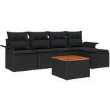 vidaXL Vrtna Sofa Set 6 Kosov Črna in Lesni Ton Poli Ratan in Les, (22091548) | Shoptok.si