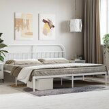 Maison Chic Kovinski Posteljni okvir - Dvoposteljna postelja - Zakonska postelja z vzglavjem bel 200x200 cm, (21692886) | Shoptok.si