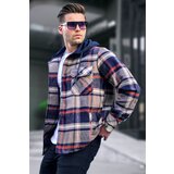 Madmext Navy Blue Hooded Plaid Lumberjack Shirt 5577 Cene